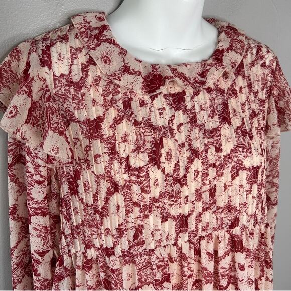 FREE PEOPLE Mini Babydoll Dress Womens XSmall Floral Pleated Boho Ruffle Pretty - Picture 5 of 16